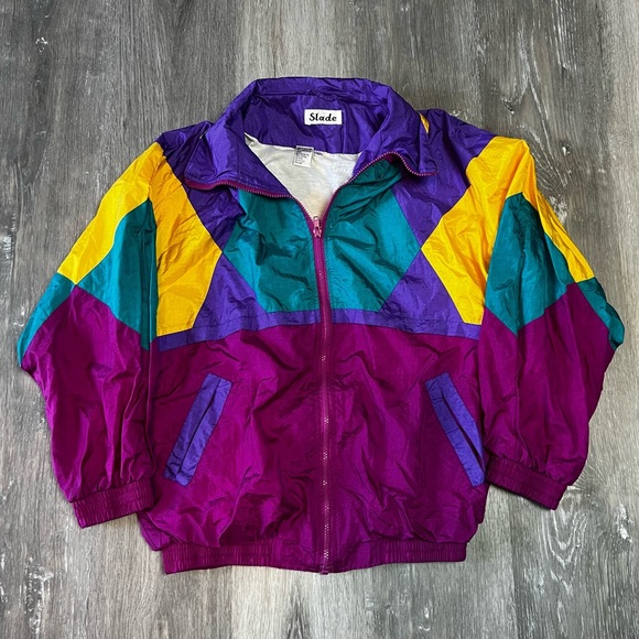 Vintage pink and purple knit zip up jacket